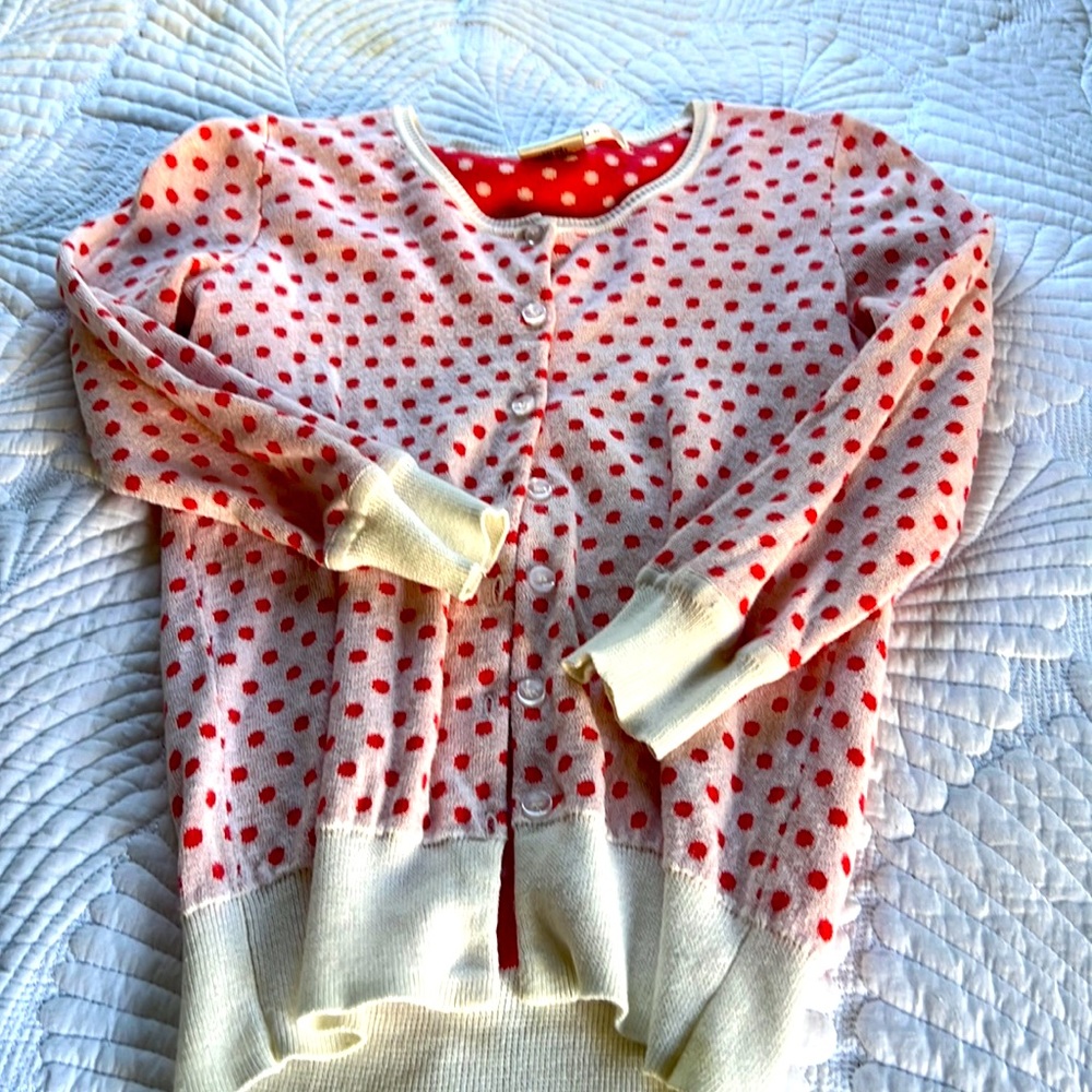 Polka dot knit button up sweater